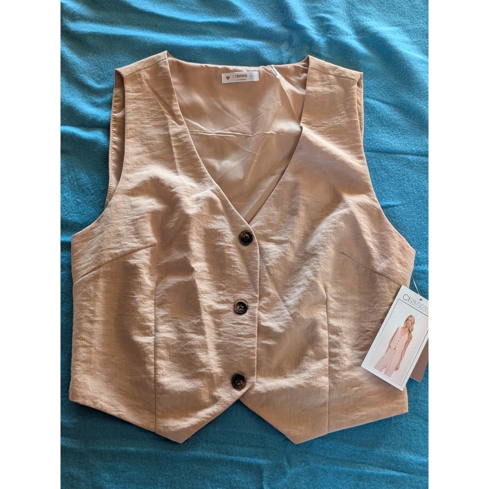 Ci Sono Womens Dressy Business Casual Vest Taupe Beige LV13 Medium NWT
